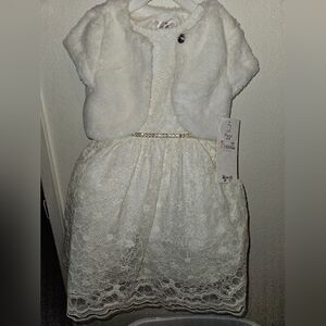 Cute cream color dress with short sleeve cardigan for toddler girl.